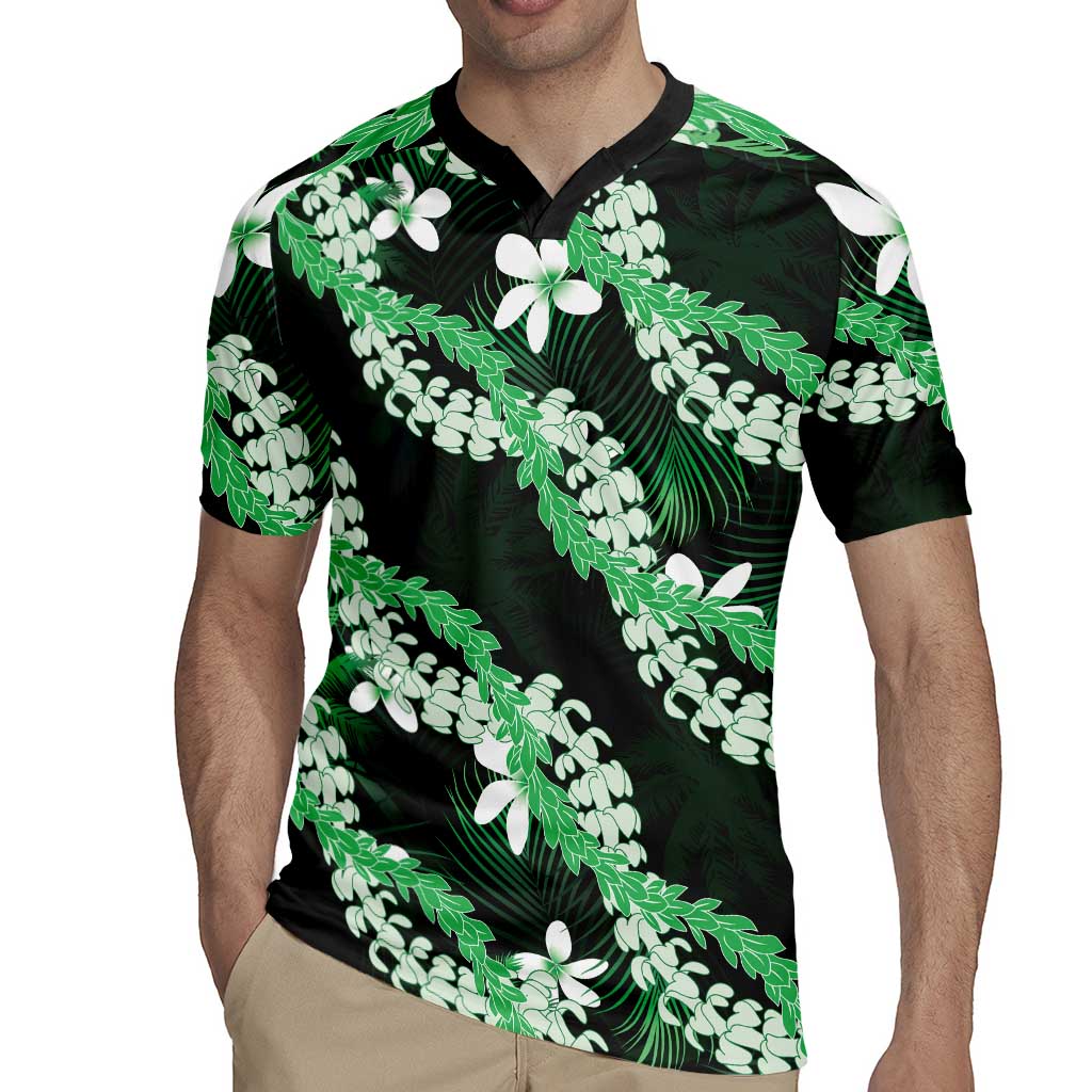 Puakenikeni Maile Lei Rugby Jersey Frangipani Green Tropical Leaves LT01 - Polynesian Pride