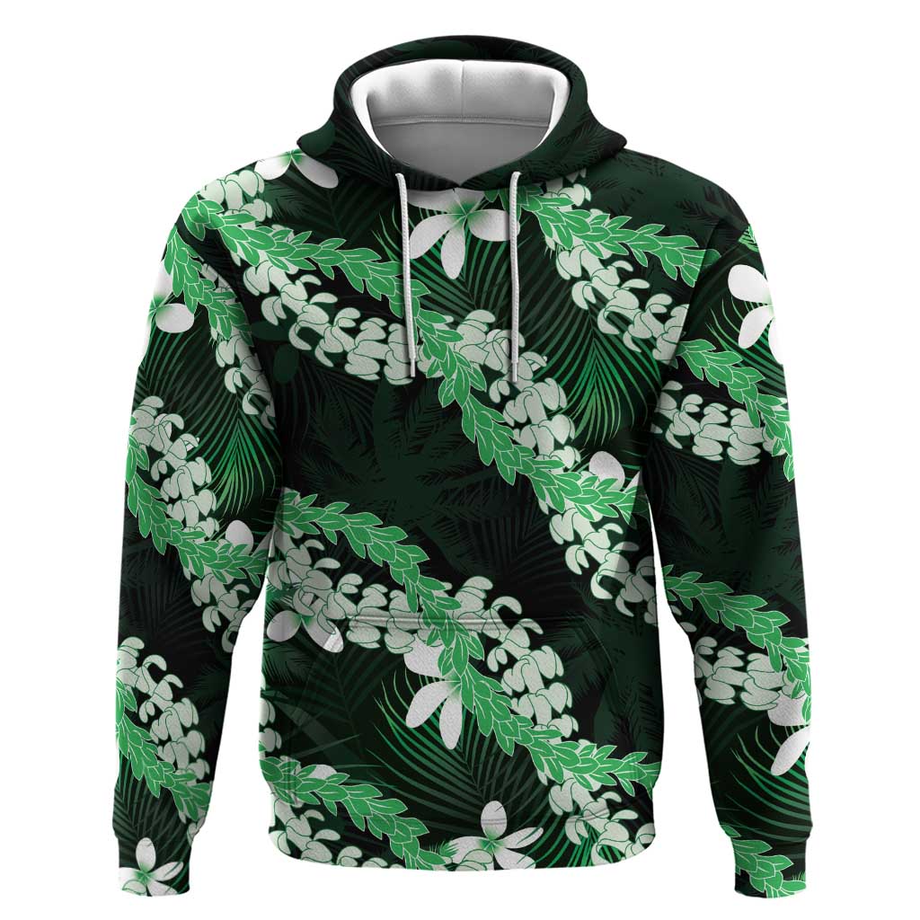 Puakenikeni Maile Lei Zip Hoodie Frangipani Green Tropical Leaves LT01 Pullover Hoodie Green - Polynesian Pride