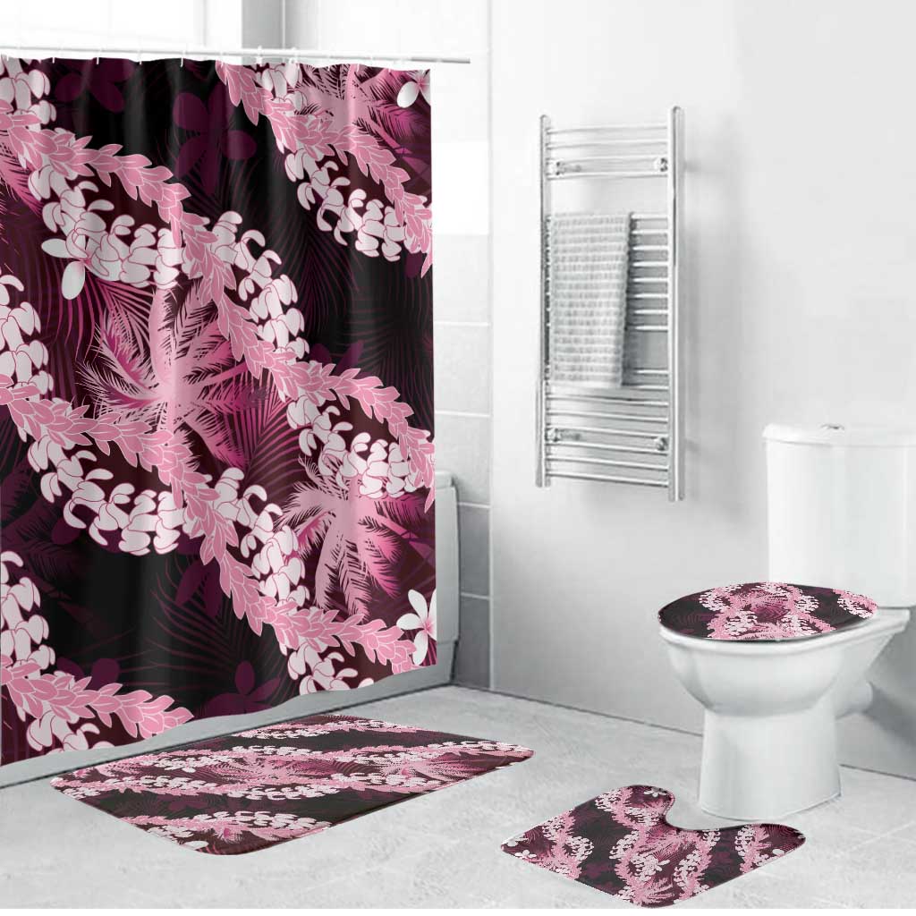 Puakenikeni Maile Lei Bathroom Set Frangipani Pink Tropical Leaves