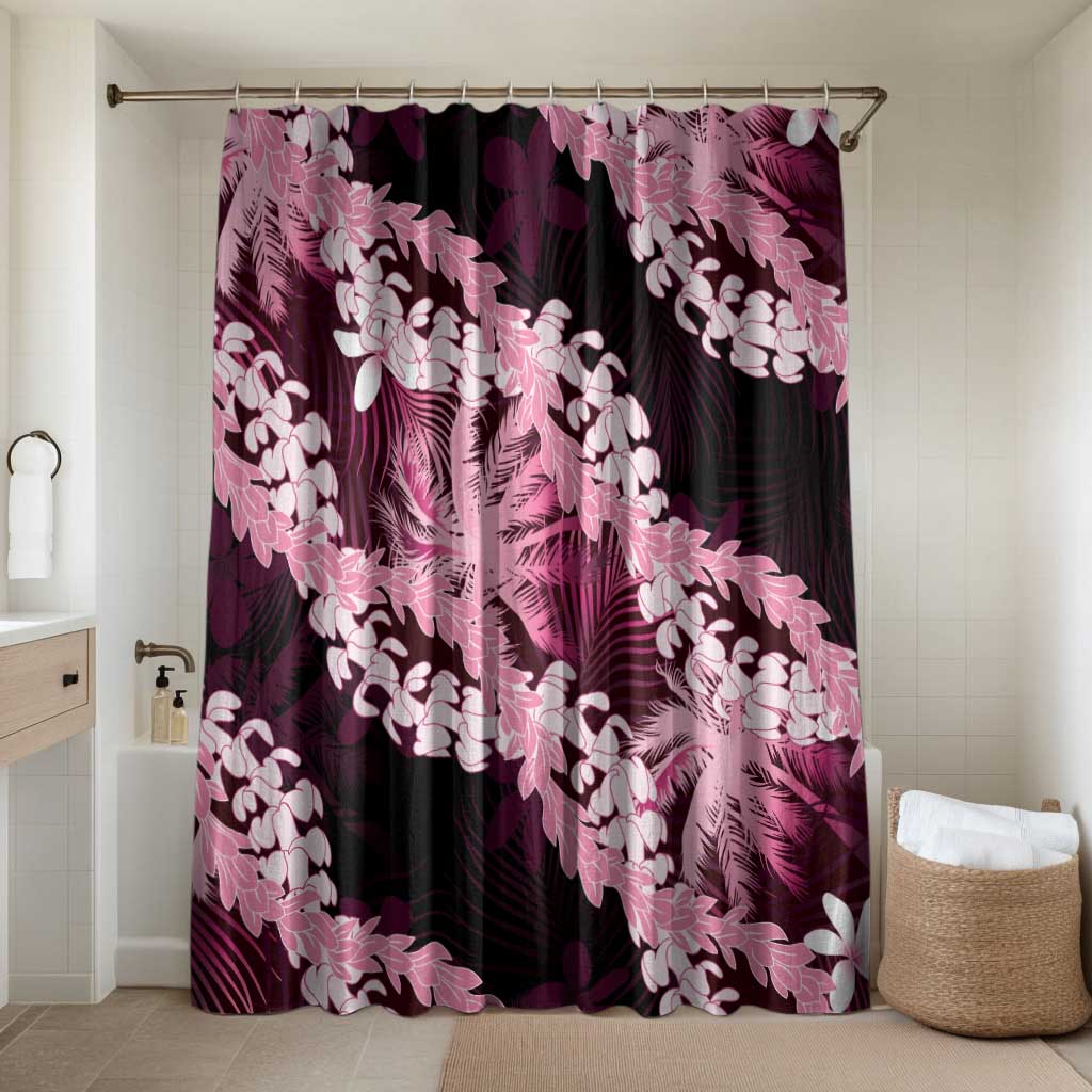 Puakenikeni Maile Lei Bathroom Set Frangipani Pink Tropical Leaves