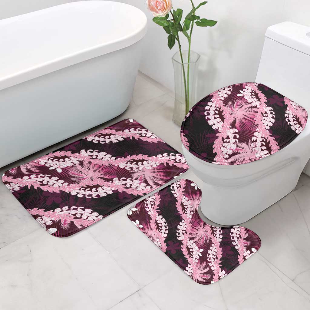Puakenikeni Maile Lei Bathroom Set Frangipani Pink Tropical Leaves