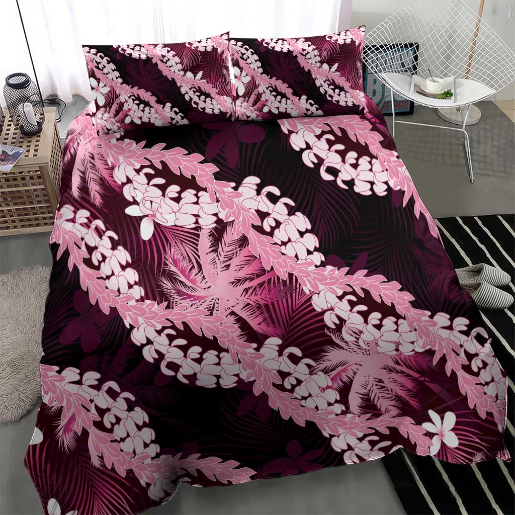 Puakenikeni Maile Lei Bedding Set Frangipani Pink Tropical Leaves LT01 - Polynesian Pride
