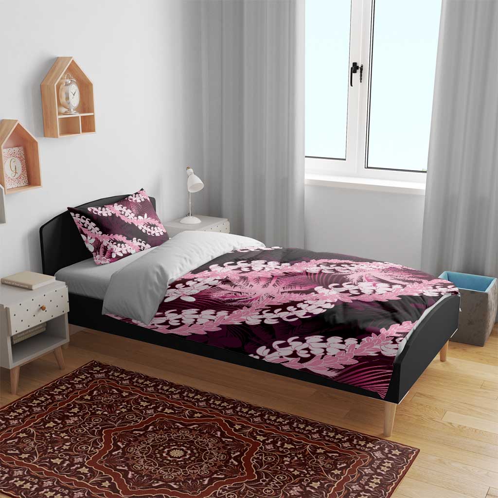 Puakenikeni Maile Lei Bedding Set Frangipani Pink Tropical Leaves LT01 - Polynesian Pride