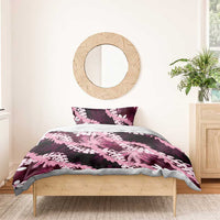 Puakenikeni Maile Lei Bedding Set Frangipani Pink Tropical Leaves LT01 - Polynesian Pride