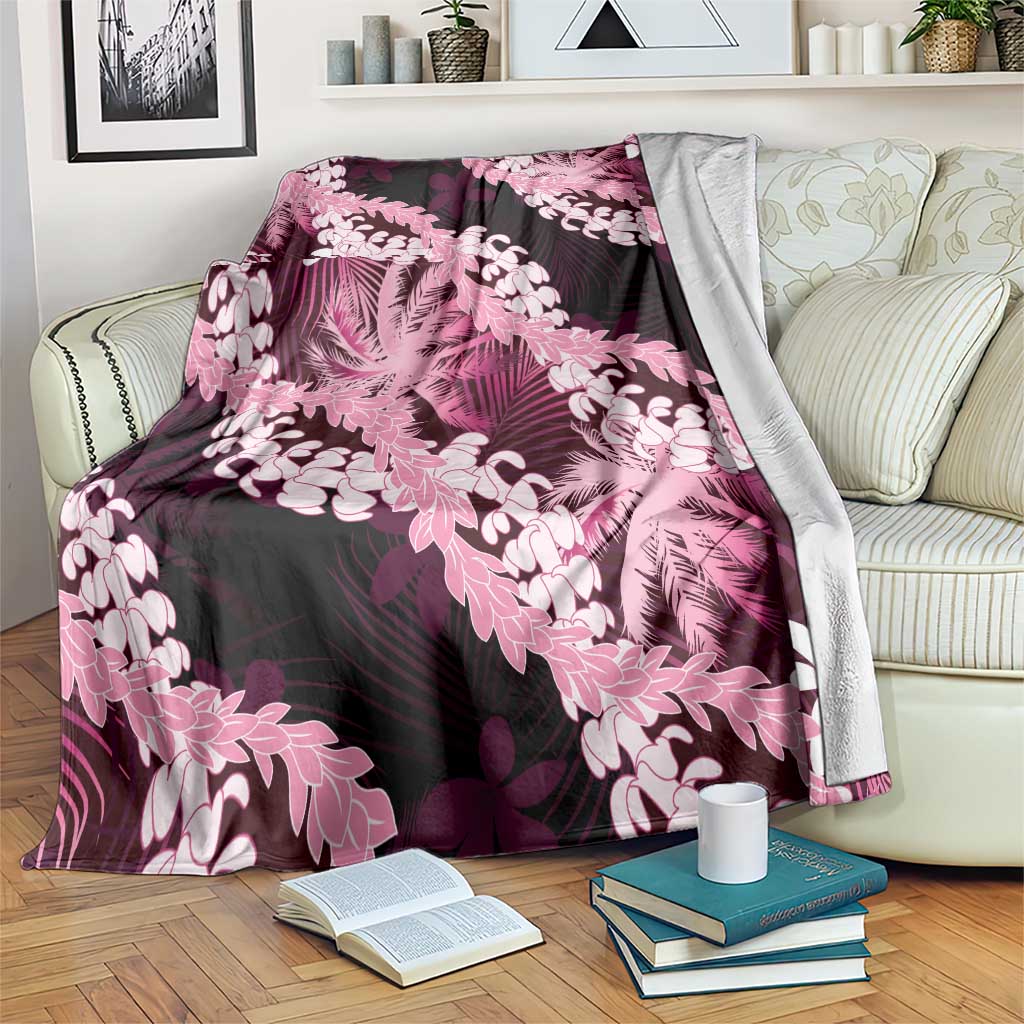Puakenikeni Maile Lei Blanket Frangipani Pink Tropical Leaves