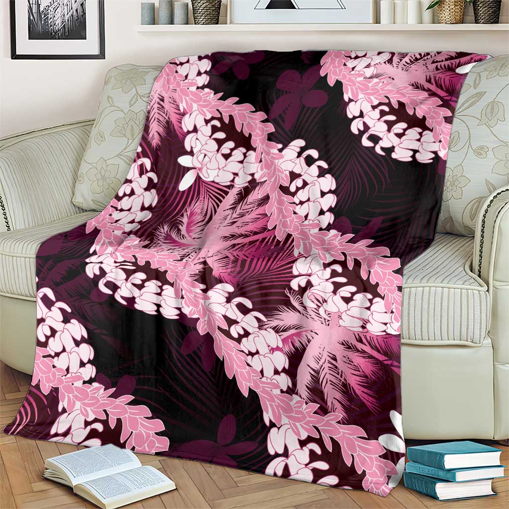 Puakenikeni Maile Lei Blanket Frangipani Pink Tropical Leaves