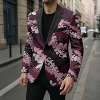 Puakenikeni Maile Lei Blazer Frangipani Pink Tropical Leaves