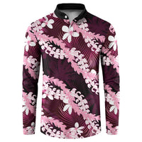 Puakenikeni Maile Lei Button Sweatshirt Frangipani Pink Tropical Leaves