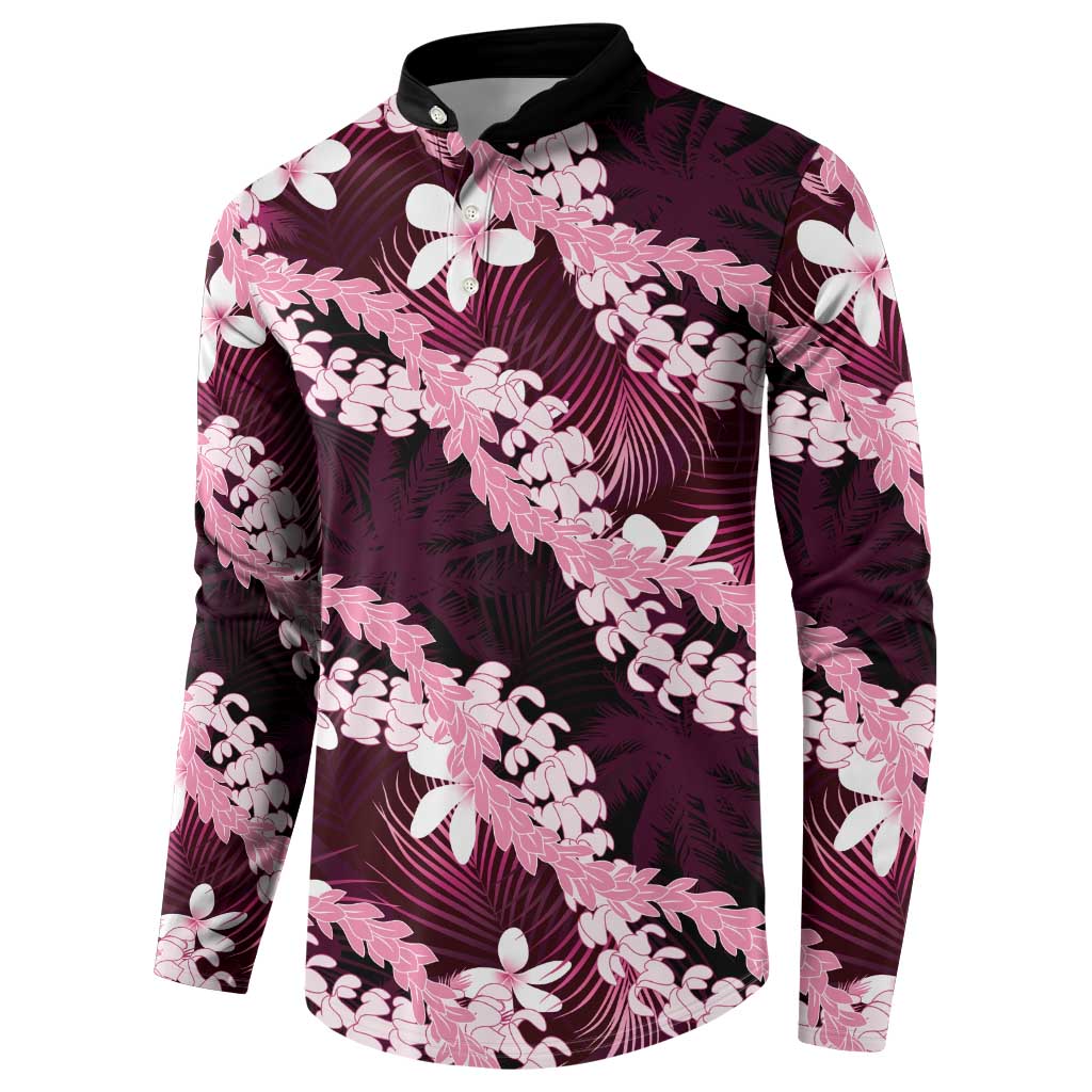Puakenikeni Maile Lei Button Sweatshirt Frangipani Pink Tropical Leaves