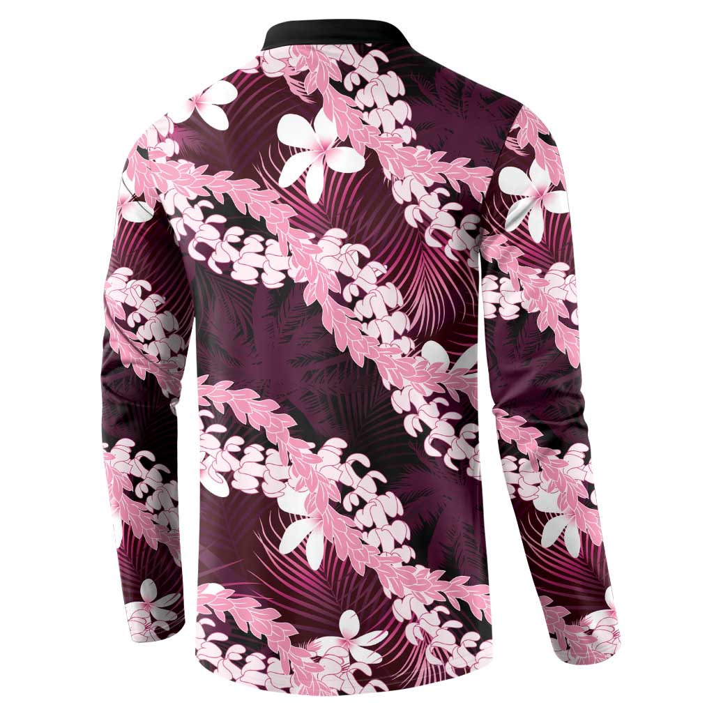 Puakenikeni Maile Lei Button Sweatshirt Frangipani Pink Tropical Leaves