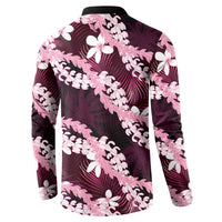 Puakenikeni Maile Lei Button Sweatshirt Frangipani Pink Tropical Leaves