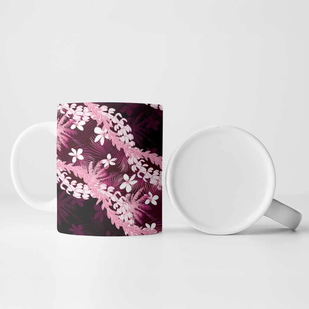Puakenikeni Maile Lei Ceramic Mug Frangipani Pink Tropical Leaves LT01 - Polynesian Pride