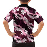 Puakenikeni Maile Lei Family Matching Long Sleeve Bodycon Dress and Hawaiian Shirt Frangipani Pink Tropical Leaves