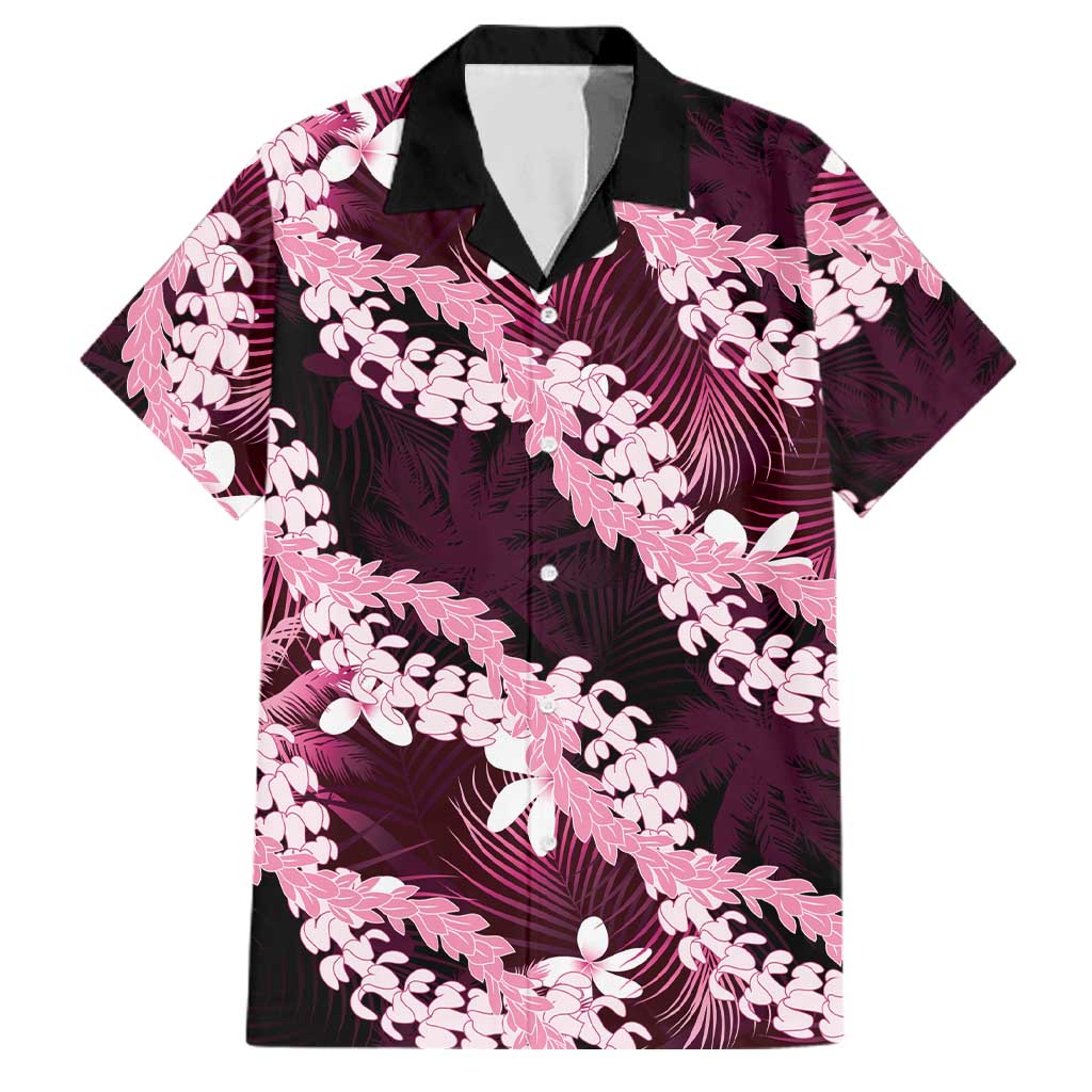 Puakenikeni Maile Lei Family Matching Long Sleeve Bodycon Dress and Hawaiian Shirt Frangipani Pink Tropical Leaves