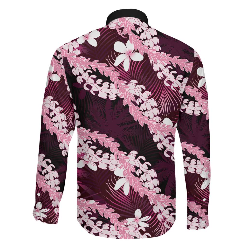 Puakenikeni Maile Lei Family Matching Long Sleeve Bodycon Dress and Hawaiian Shirt Frangipani Pink Tropical Leaves