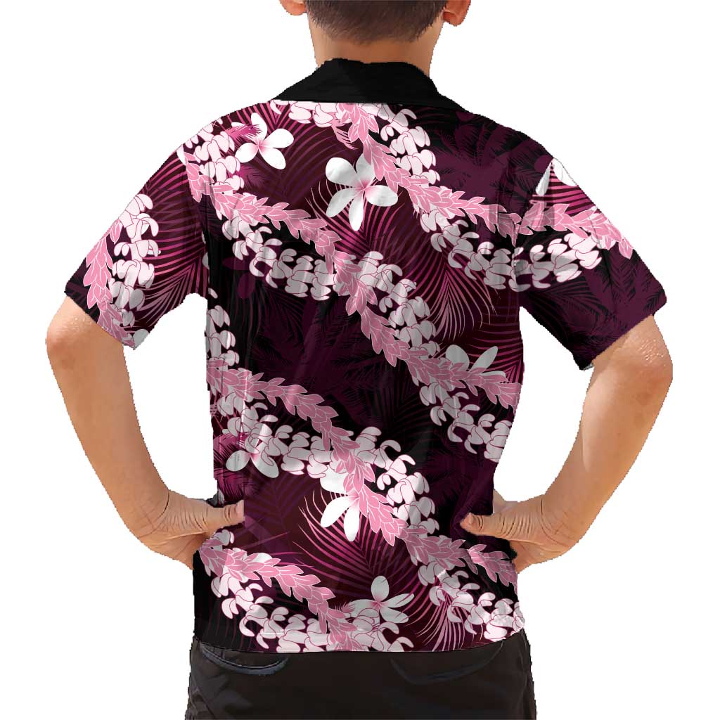 Puakenikeni Maile Lei Family Matching Short Sleeve Bodycon Dress and Hawaiian Shirt Frangipani Pink Tropical Leaves
