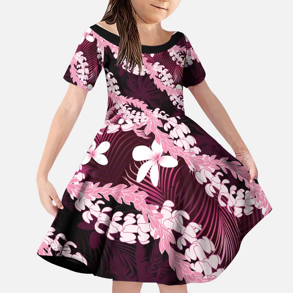 Puakenikeni Maile Lei Family Matching Short Sleeve Bodycon Dress and Hawaiian Shirt Frangipani Pink Tropical Leaves