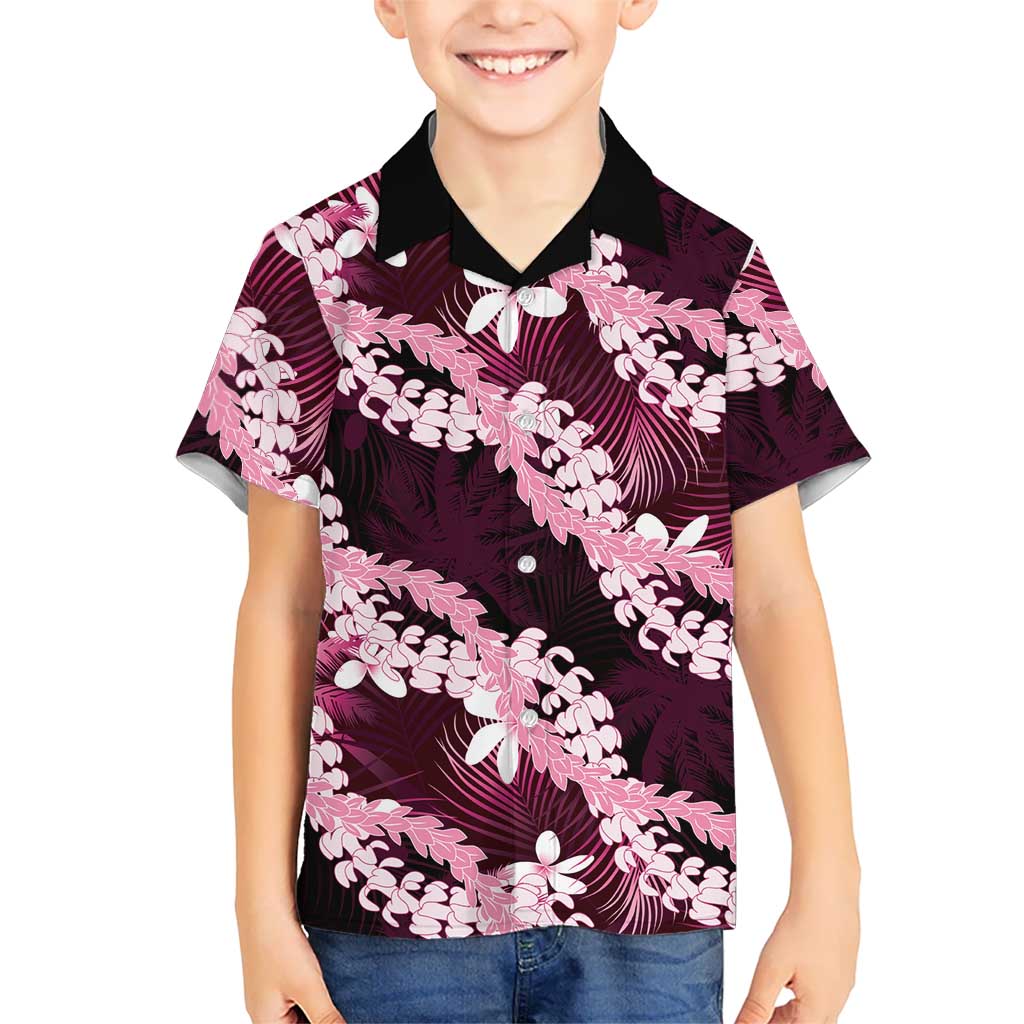 Puakenikeni Maile Lei Family Matching Short Sleeve Bodycon Dress and Hawaiian Shirt Frangipani Pink Tropical Leaves