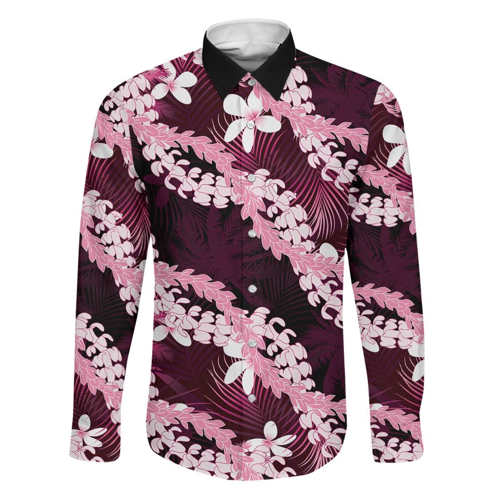 Puakenikeni Maile Lei Family Matching Tank Maxi Dress and Hawaiian Shirt Frangipani Pink Tropical Leaves