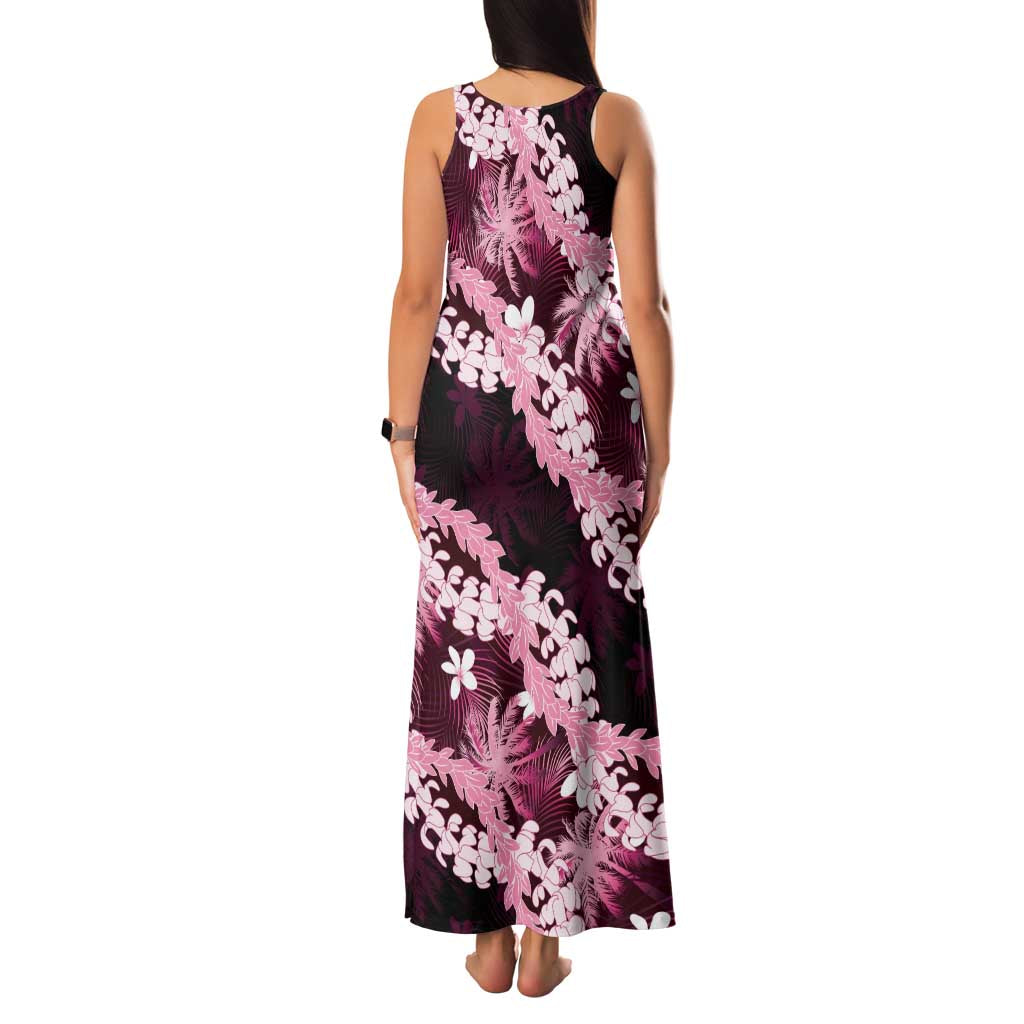 Puakenikeni Maile Lei Family Matching Tank Maxi Dress and Hawaiian Shirt Frangipani Pink Tropical Leaves