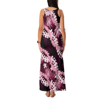 Puakenikeni Maile Lei Family Matching Tank Maxi Dress and Hawaiian Shirt Frangipani Pink Tropical Leaves