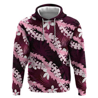 Puakenikeni Maile Lei Hoodie Frangipani Pink Tropical Leaves LT01 Pullover Hoodie Pink - Polynesian Pride