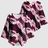 Puakenikeni Maile Lei Kimono Sleeve Blouse Frangipani Pink Tropical Leaves