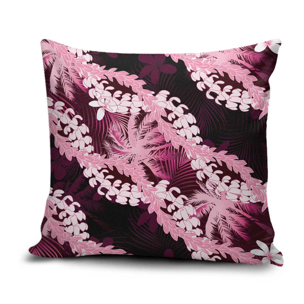 Puakenikeni Maile Lei Pillow Cover Frangipani Pink Tropical Leaves