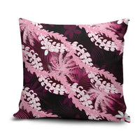 Puakenikeni Maile Lei Pillow Cover Frangipani Pink Tropical Leaves