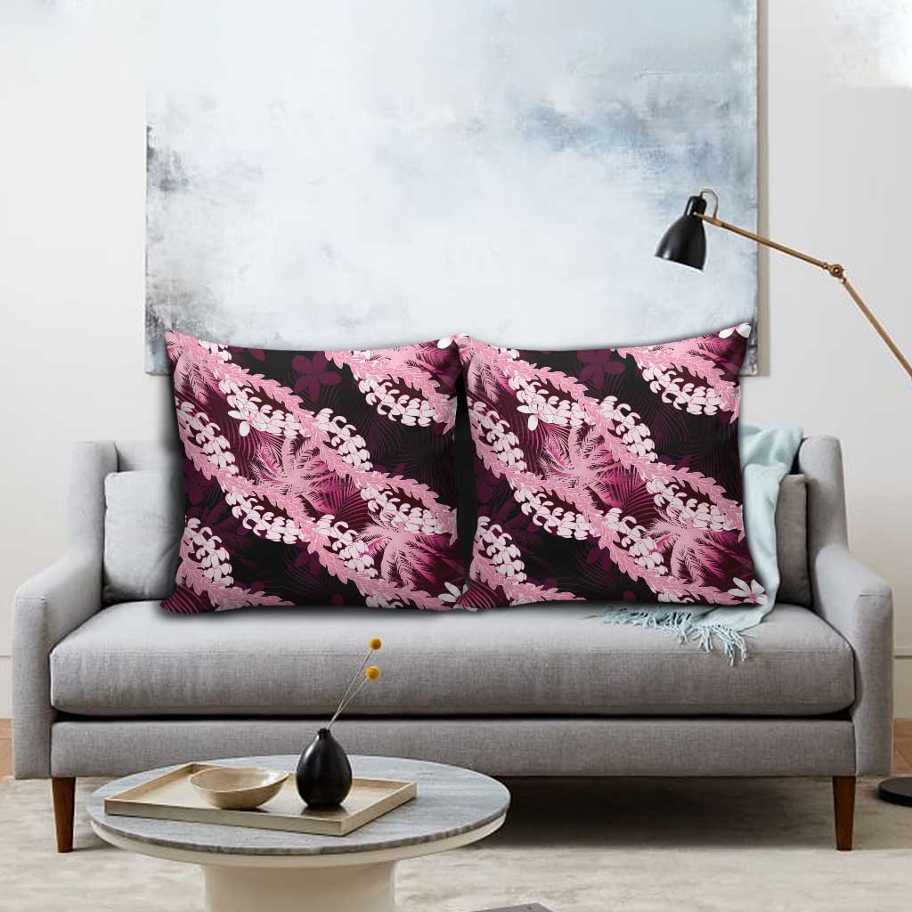 Puakenikeni Maile Lei Pillow Cover Frangipani Pink Tropical Leaves