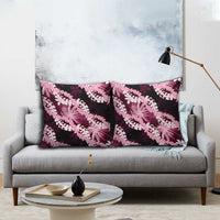 Puakenikeni Maile Lei Pillow Cover Frangipani Pink Tropical Leaves