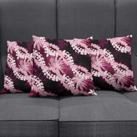 Puakenikeni Maile Lei Pillow Cover Frangipani Pink Tropical Leaves