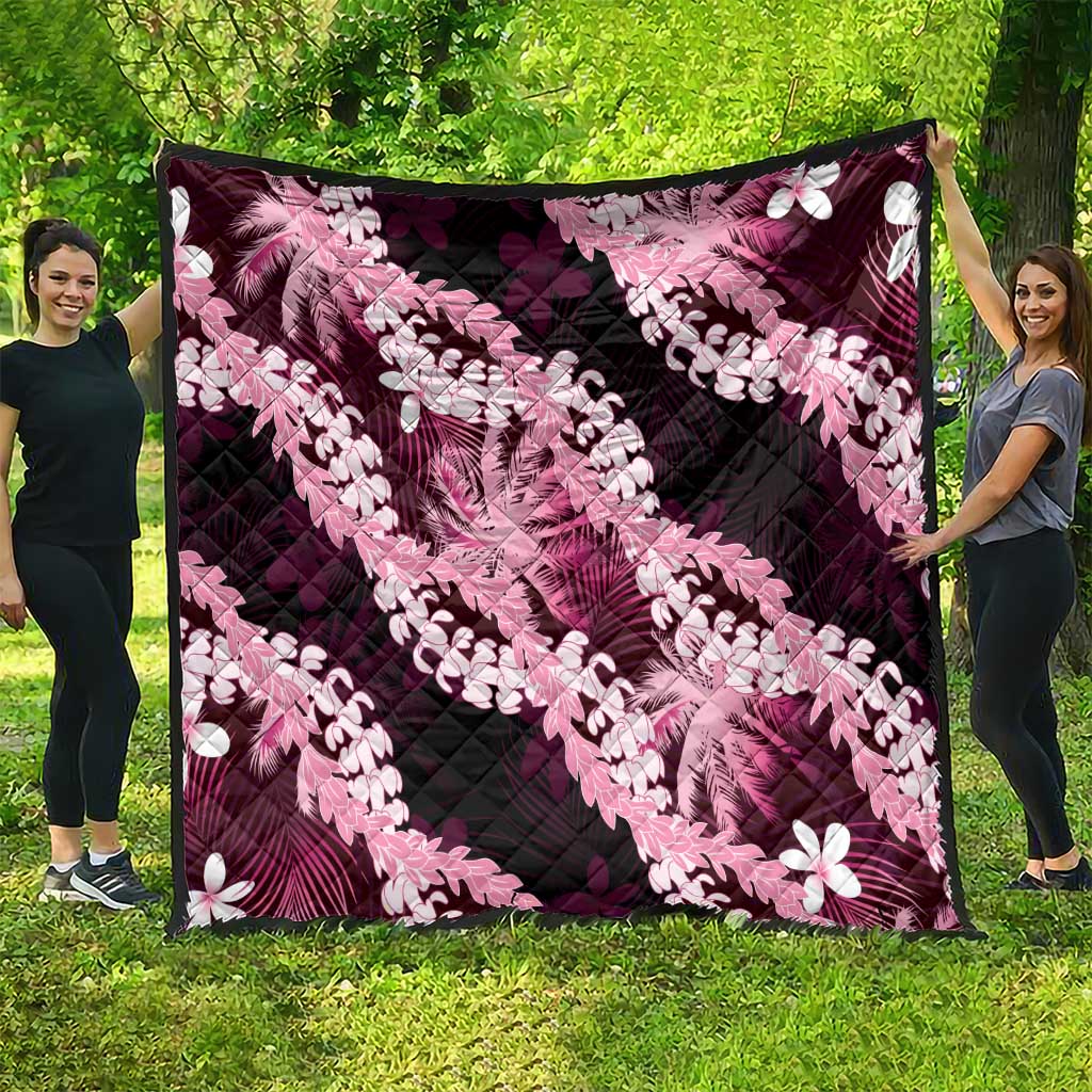 Puakenikeni Maile Lei Quilt Frangipani Pink Tropical Leaves LT01 - Polynesian Pride