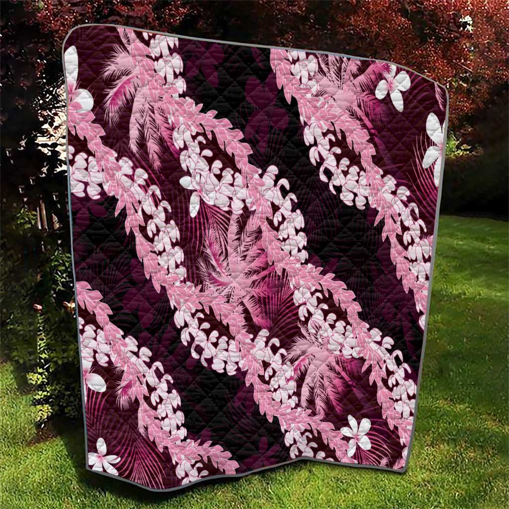 Puakenikeni Maile Lei Quilt Frangipani Pink Tropical Leaves LT01 - Polynesian Pride