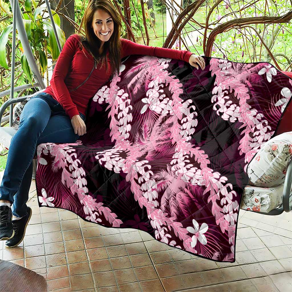 Puakenikeni Maile Lei Quilt Frangipani Pink Tropical Leaves LT01 - Polynesian Pride