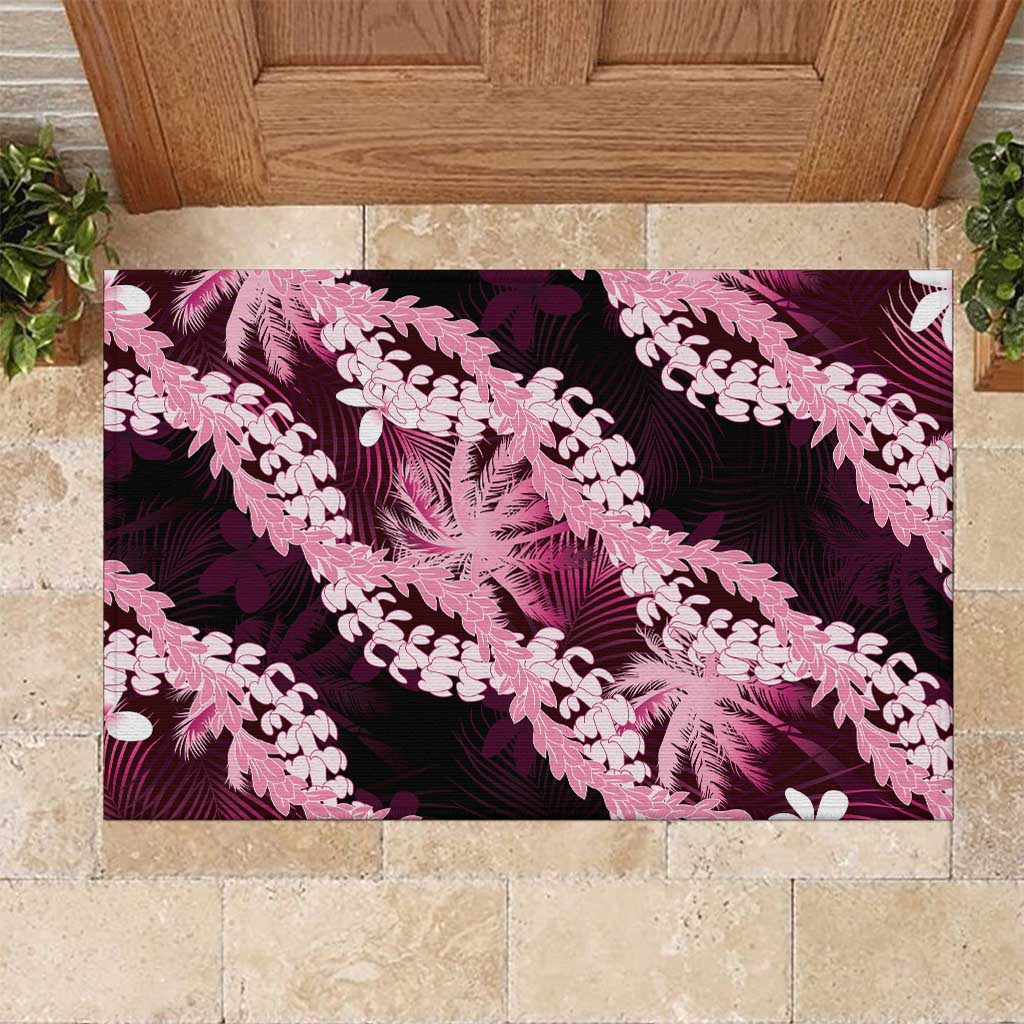 Puakenikeni Maile Lei Rubber Doormat Frangipani Pink Tropical Leaves LT01 Pink - Polynesian Pride