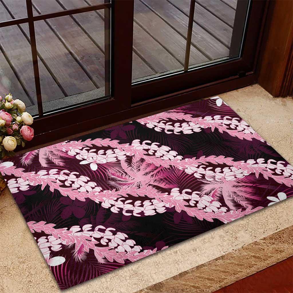 Puakenikeni Maile Lei Rubber Doormat Frangipani Pink Tropical Leaves LT01 - Polynesian Pride