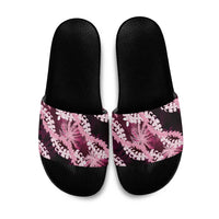 Puakenikeni Maile Lei Slide Sandals Frangipani Pink Tropical Leaves LT01 Pink - Polynesian Pride