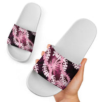 Puakenikeni Maile Lei Slide Sandals Frangipani Pink Tropical Leaves LT01 - Polynesian Pride