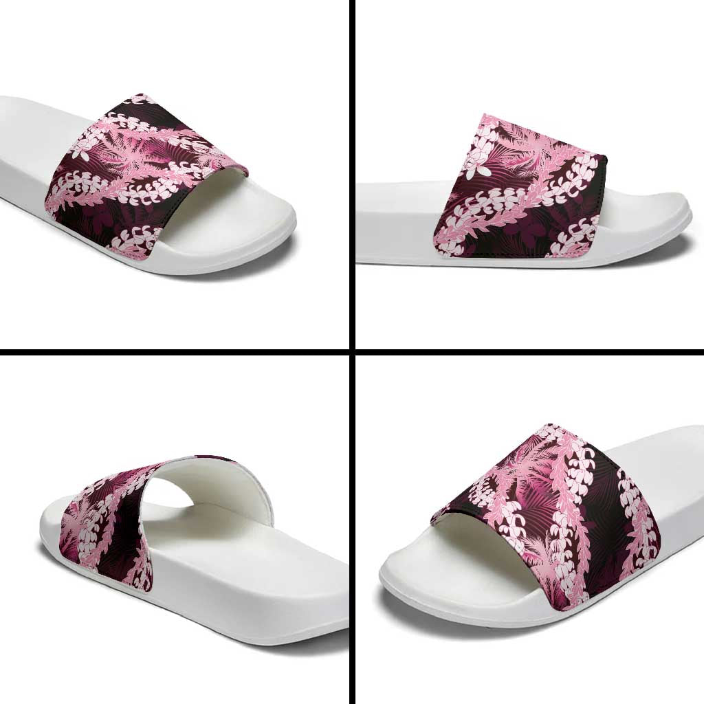 Puakenikeni Maile Lei Slide Sandals Frangipani Pink Tropical Leaves LT01 - Polynesian Pride