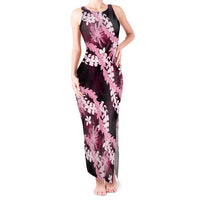 Puakenikeni Maile Lei Tank Maxi Dress Frangipani Pink Tropical Leaves