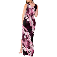 Puakenikeni Maile Lei Tank Maxi Dress Frangipani Pink Tropical Leaves