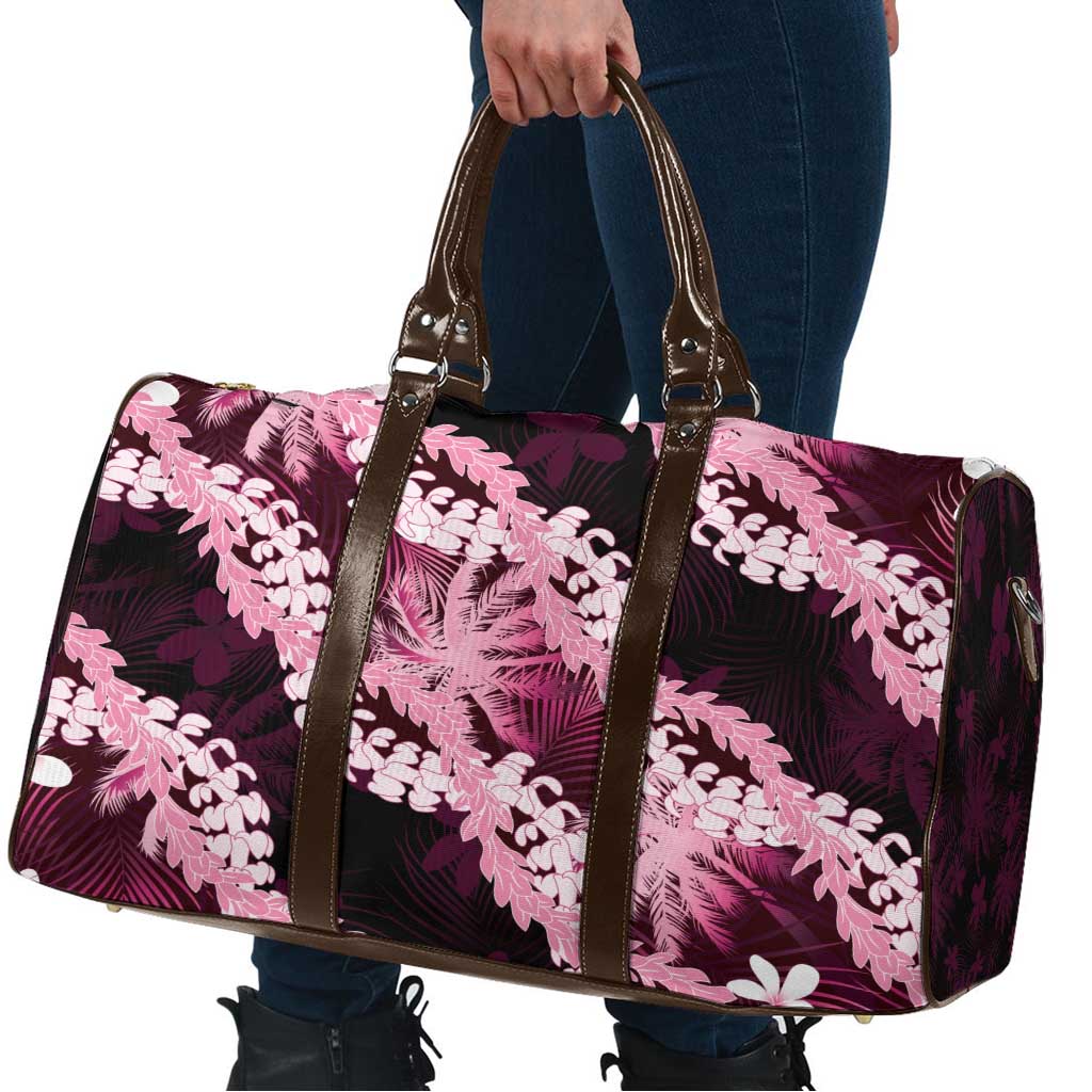 Puakenikeni Maile Lei Travel Bag Frangipani Pink Tropical Leaves LT01 - Polynesian Pride