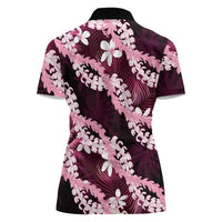 Puakenikeni Maile Lei Women Polo Shirt Frangipani Pink Tropical Leaves