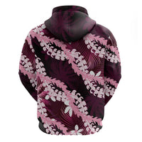Puakenikeni Maile Lei Zip Hoodie Frangipani Pink Tropical Leaves LT01 - Polynesian Pride