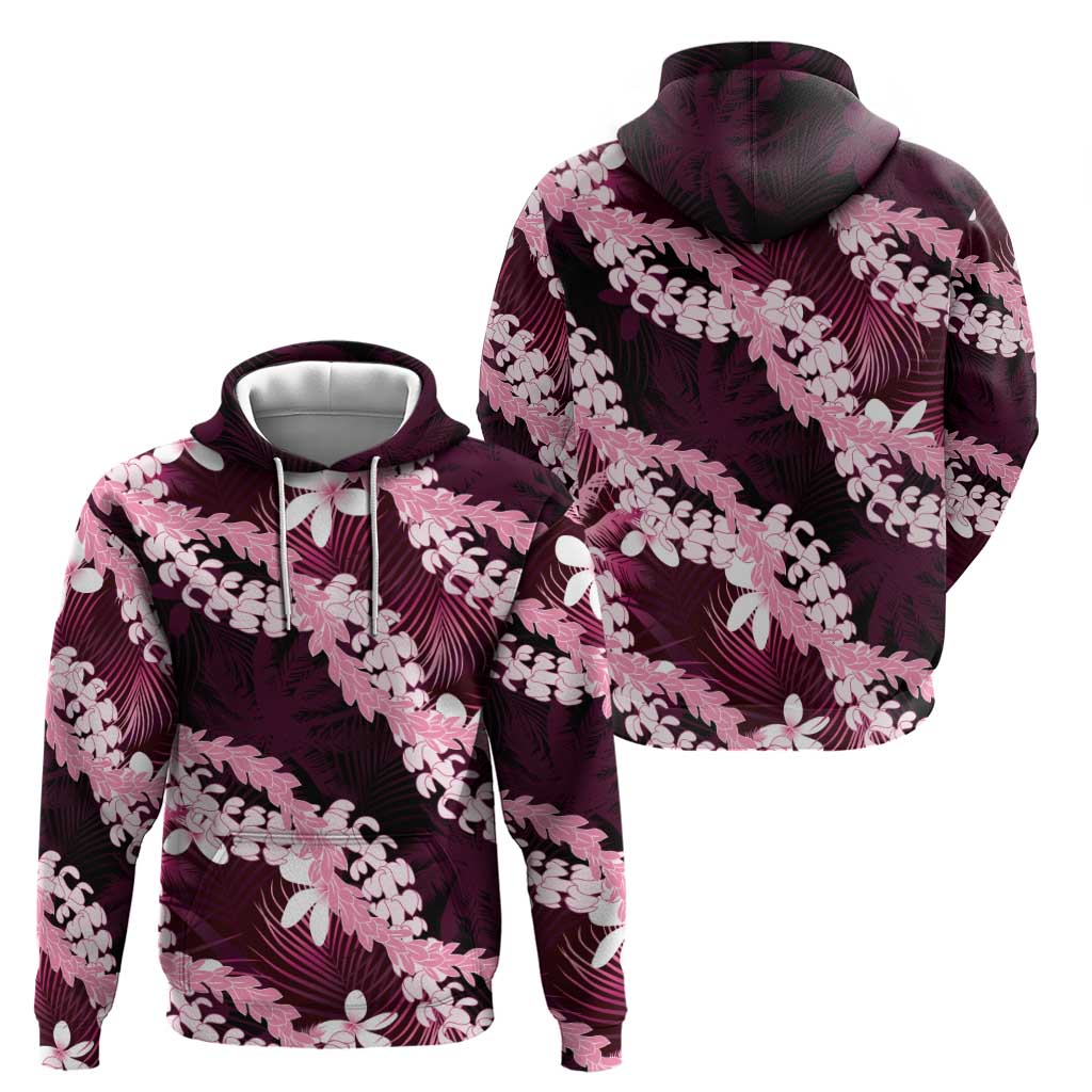 Puakenikeni Maile Lei Zip Hoodie Frangipani Pink Tropical Leaves LT01 - Polynesian Pride