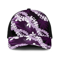 Puakenikeni Maile Lei Baseball Net Cap Frangipani Purple Tropical Leaves LT01 One Size Black Purple - Polynesian Pride