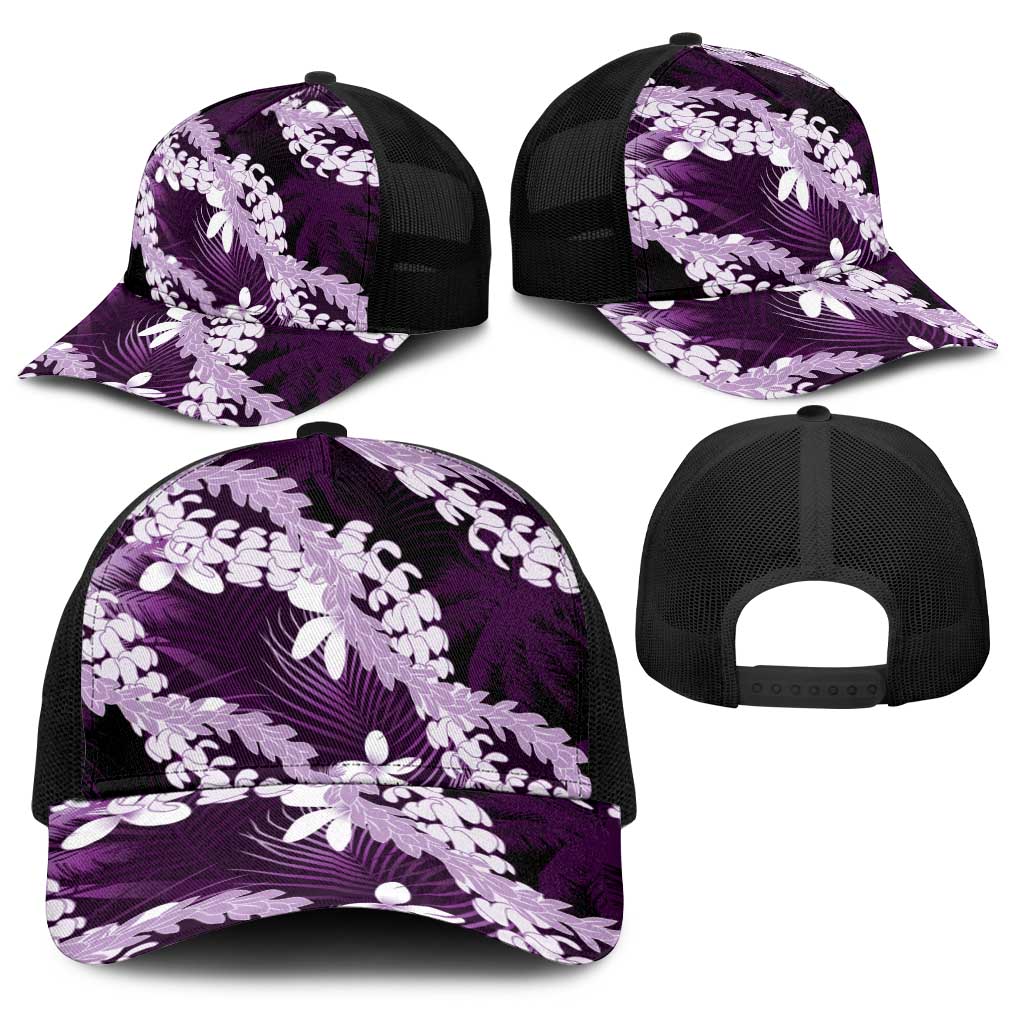 Puakenikeni Maile Lei Baseball Net Cap Frangipani Purple Tropical Leaves LT01 - Polynesian Pride