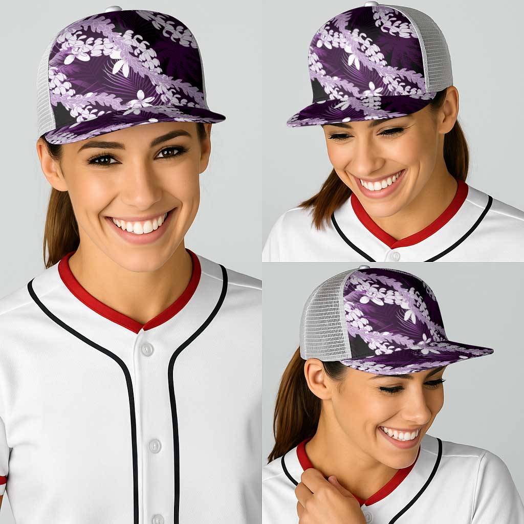 Puakenikeni Maile Lei Baseball Net Cap Frangipani Purple Tropical Leaves LT01 - Polynesian Pride
