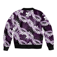 Puakenikeni Maile Lei Bomber Jacket Frangipani Purple Tropical Leaves LT01 - Polynesian Pride